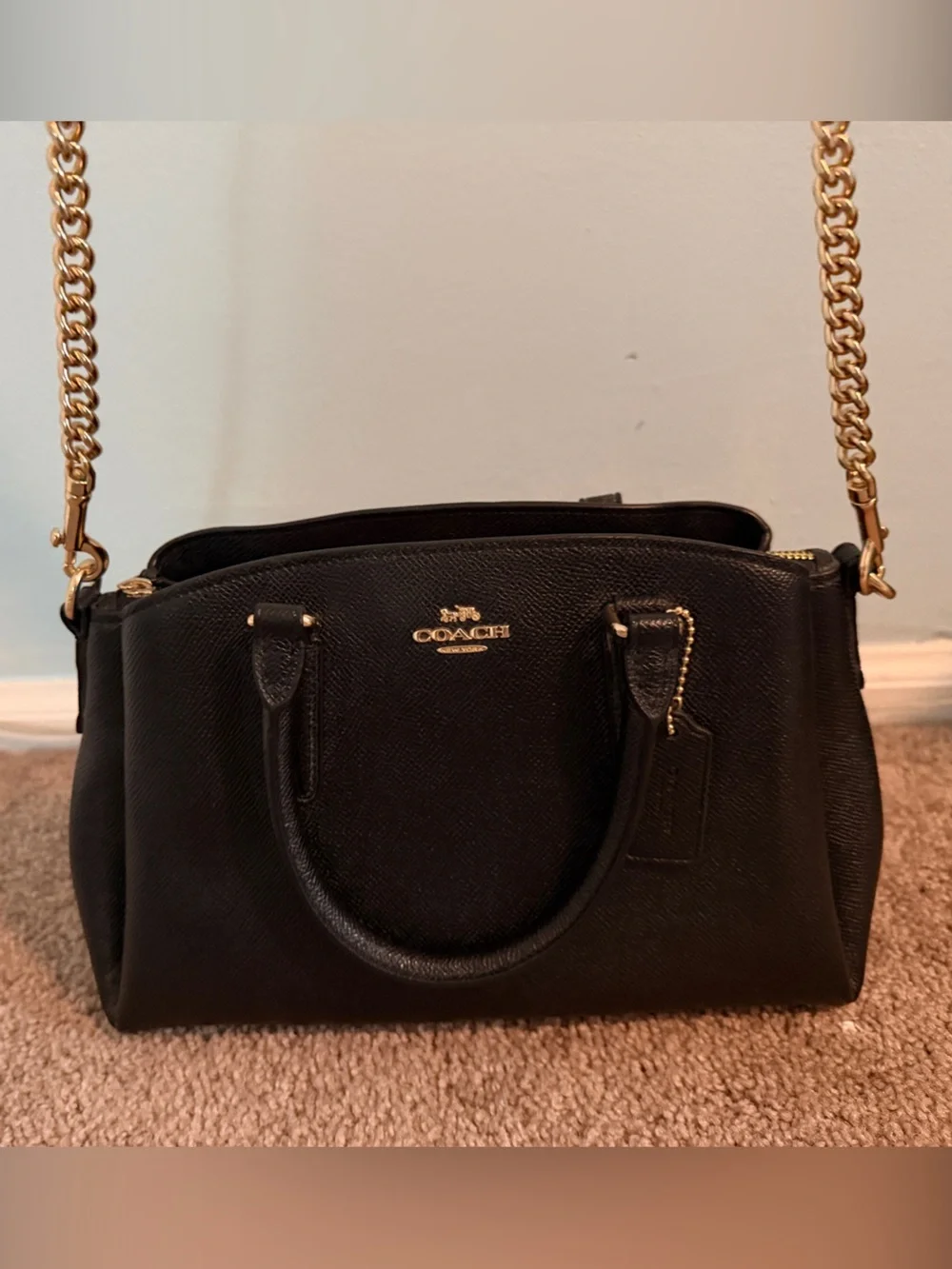 Coach Black Pebbled Leather Dome Satchel with Gold Hardware